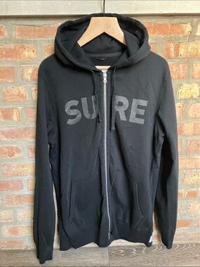 Reigning Champ Black Zip-Up Hoodie with 'SURE' Chest Print